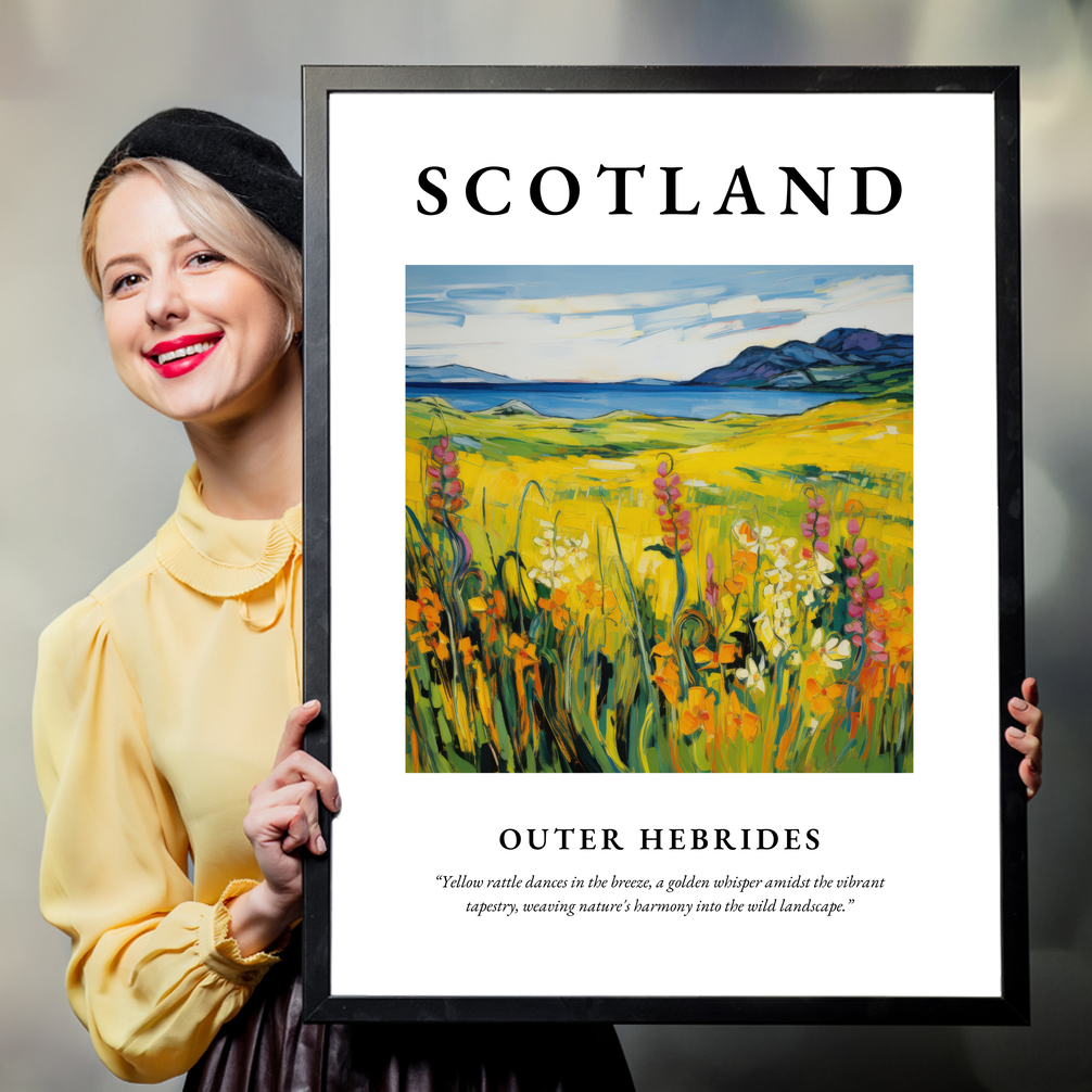 Person holding a poster of Outer Hebrides