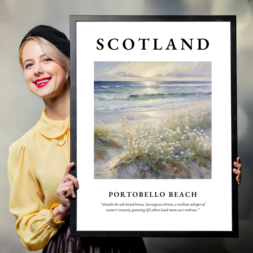 Person holding a poster of Portobello Beach