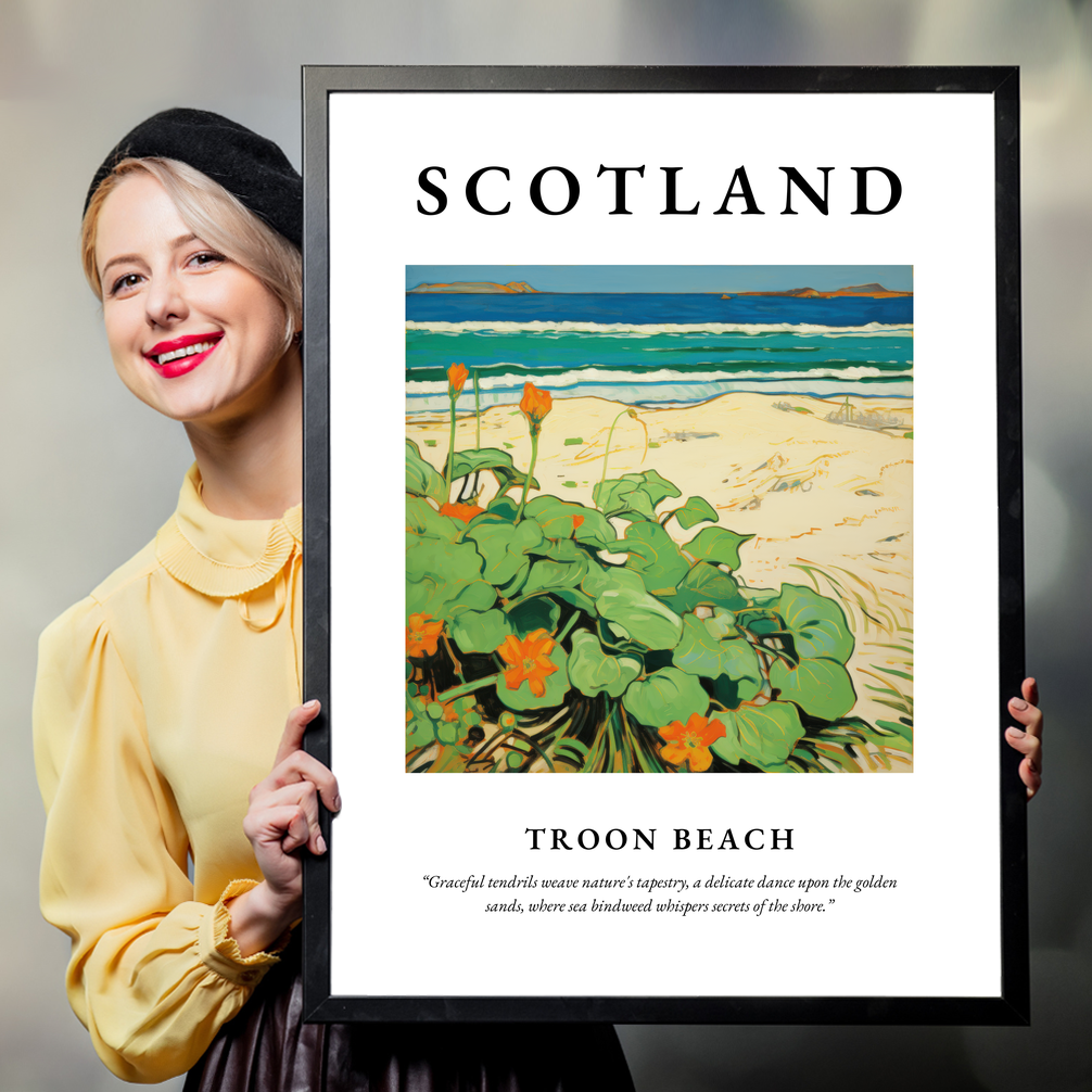 Person holding a poster of Troon Beach