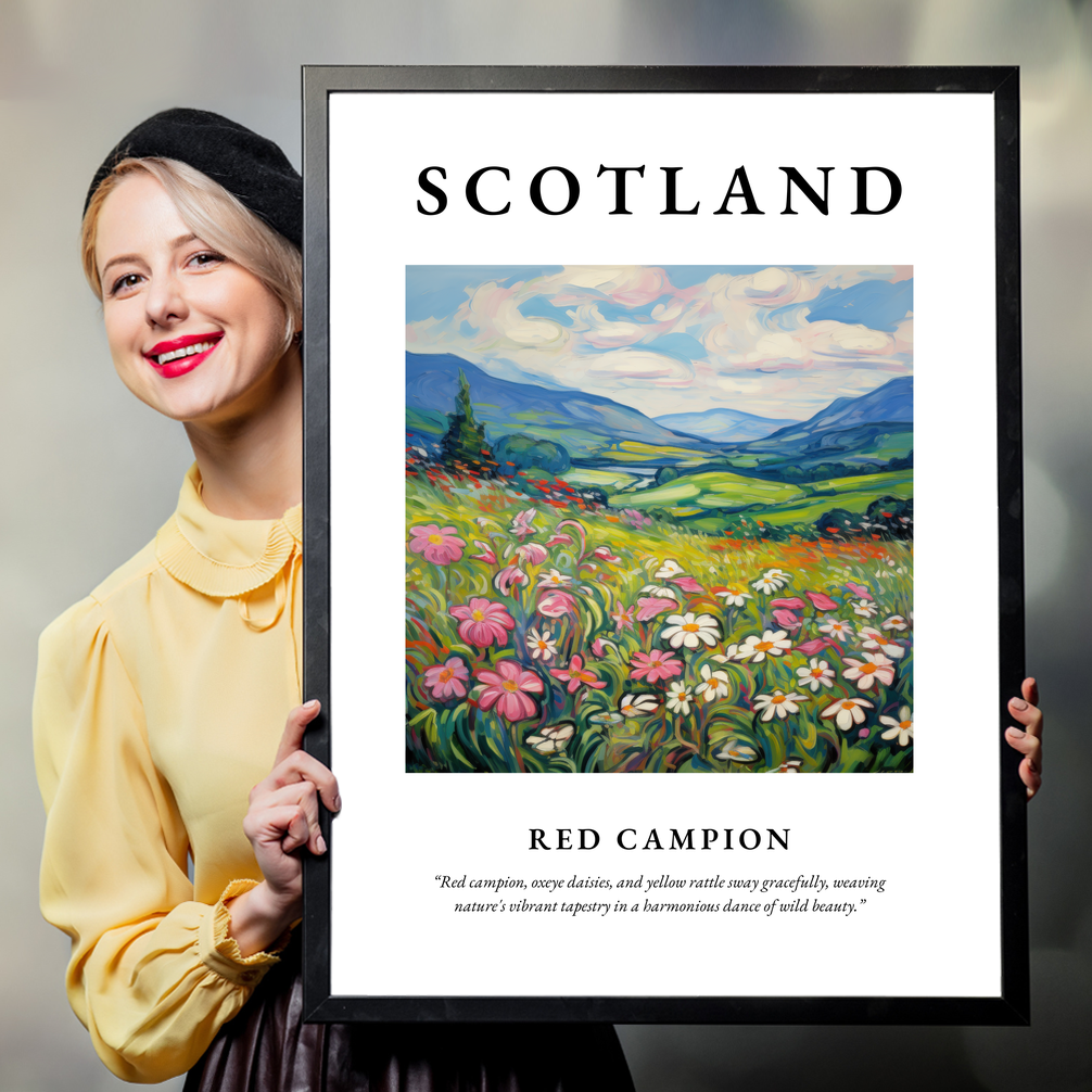 Person holding a poster of Red campion