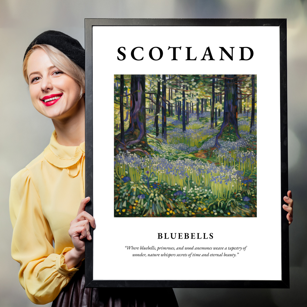 Person holding a poster of Bluebells