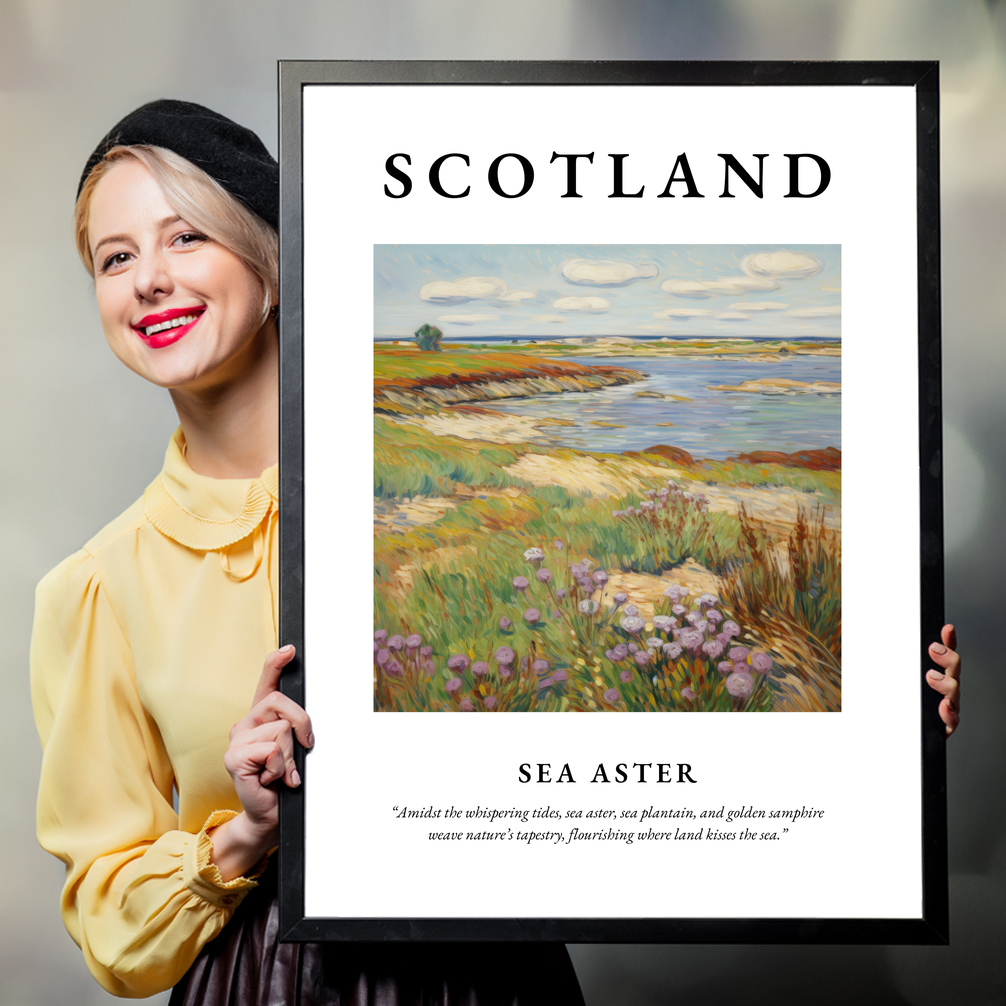 Person holding a poster of Sea aster