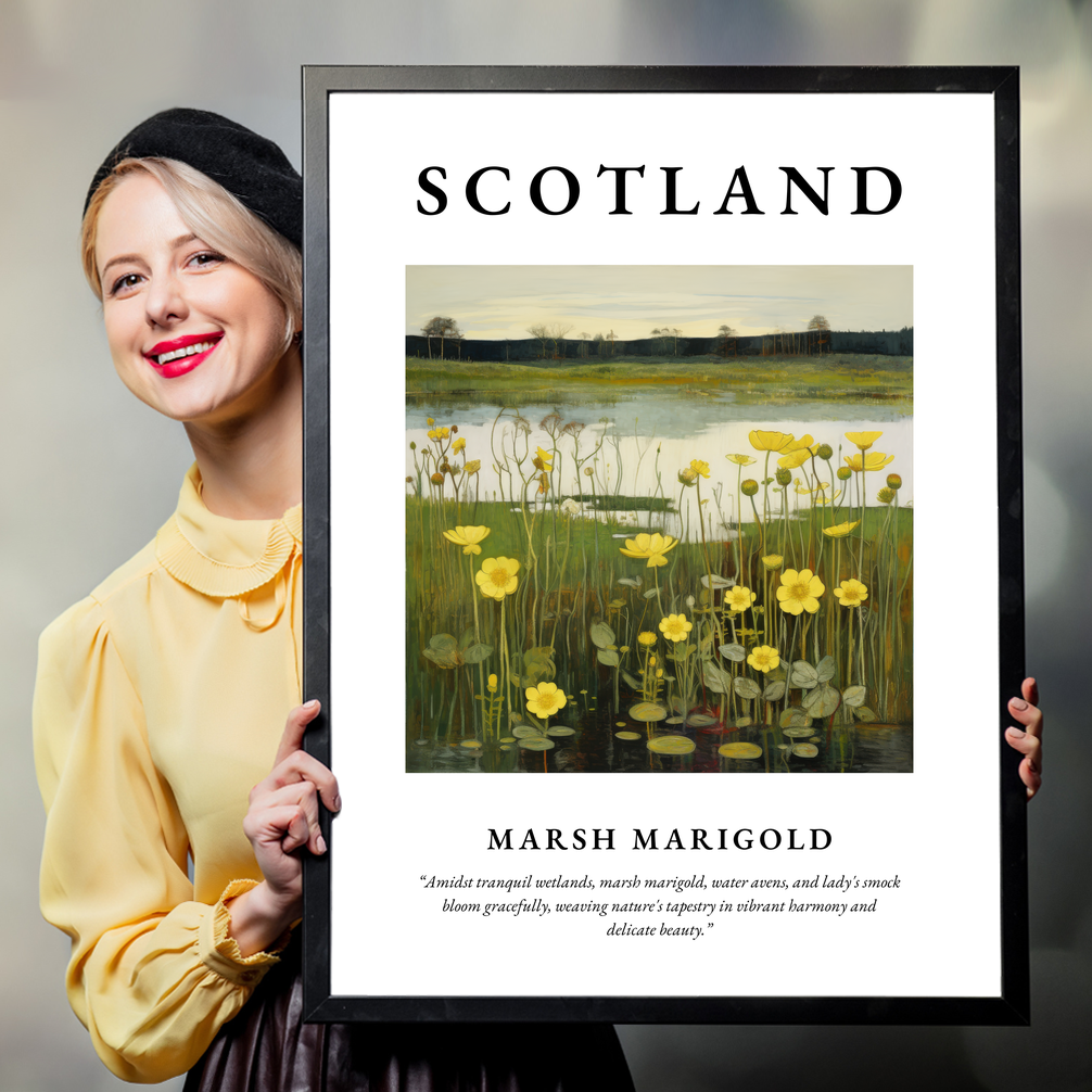 Person holding a poster of Marsh marigold