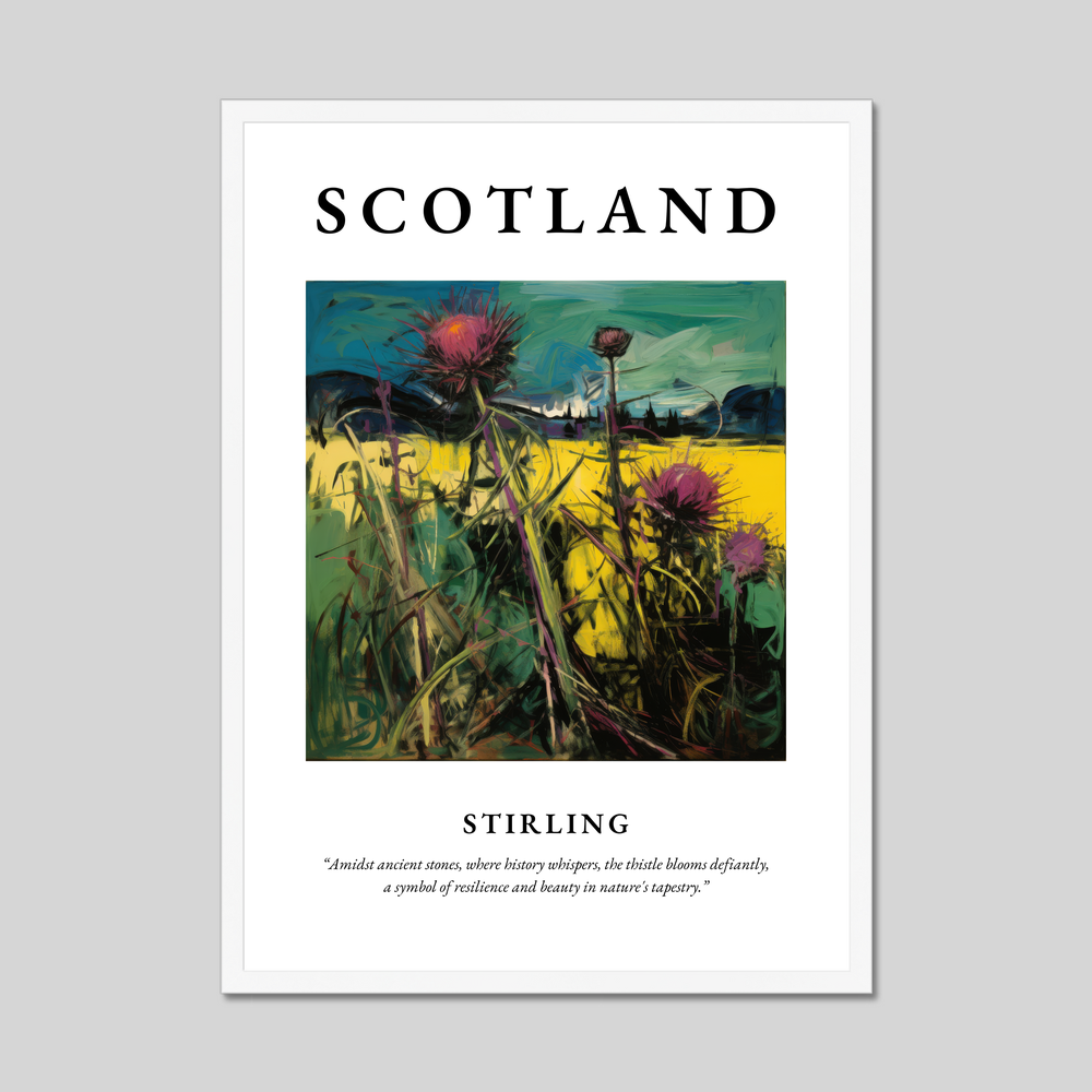 Poster in a white frame with the word Scotland