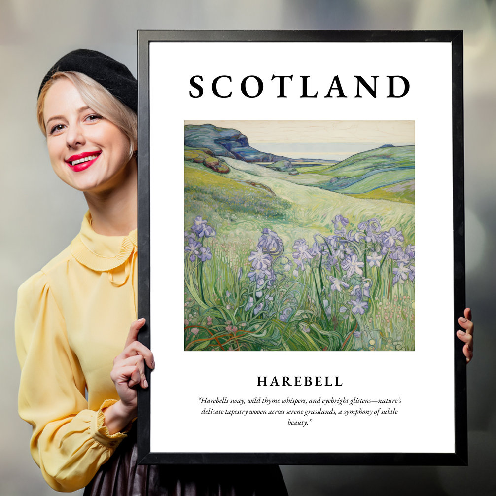 Person holding a poster of Harebell