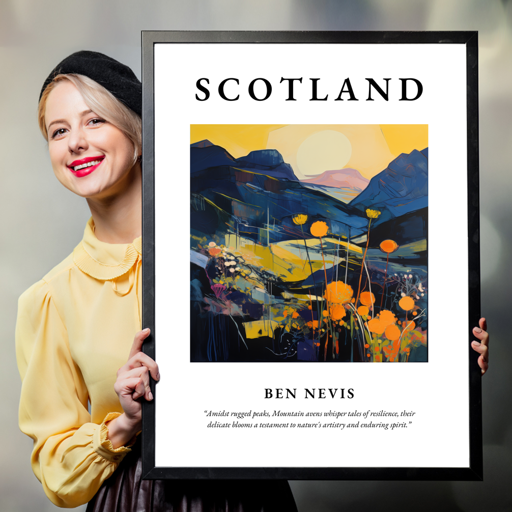 Person holding a poster of Ben Nevis