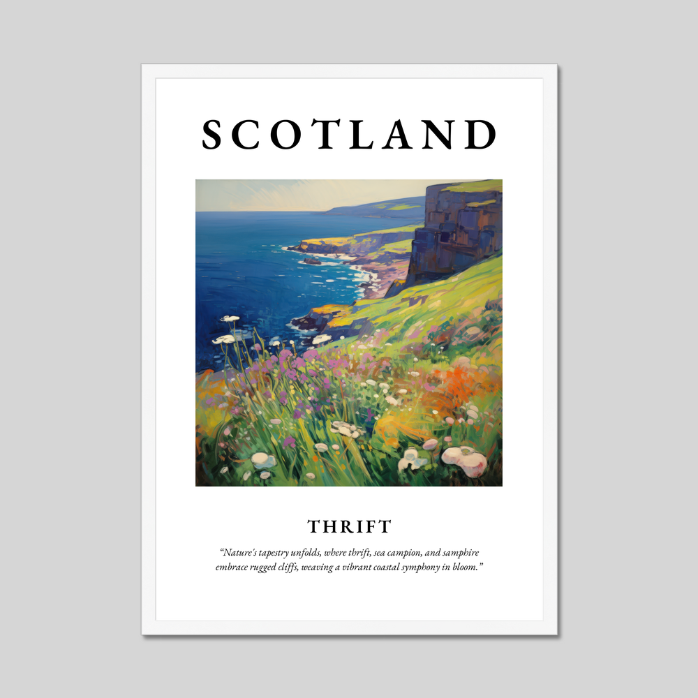 Poster in a white frame with the word Scotland