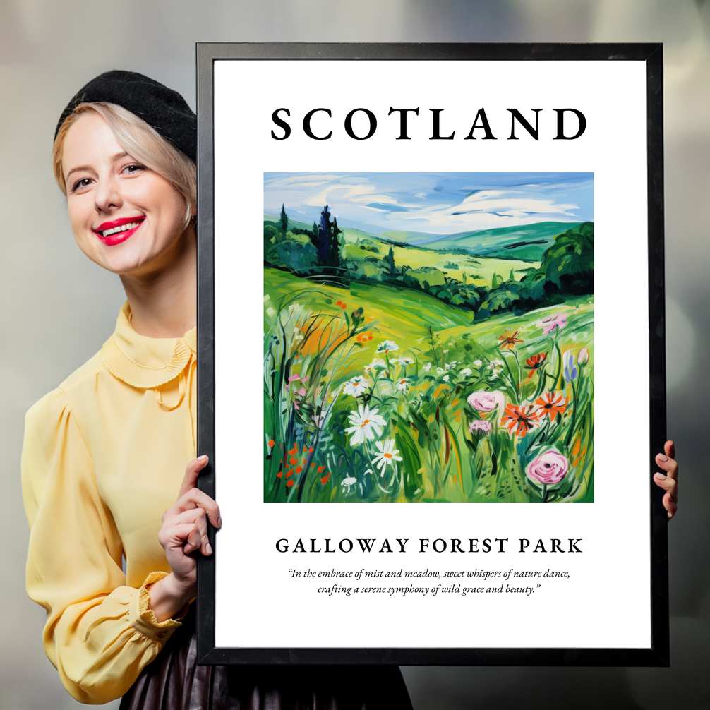 Person holding a poster of Galloway Forest Park