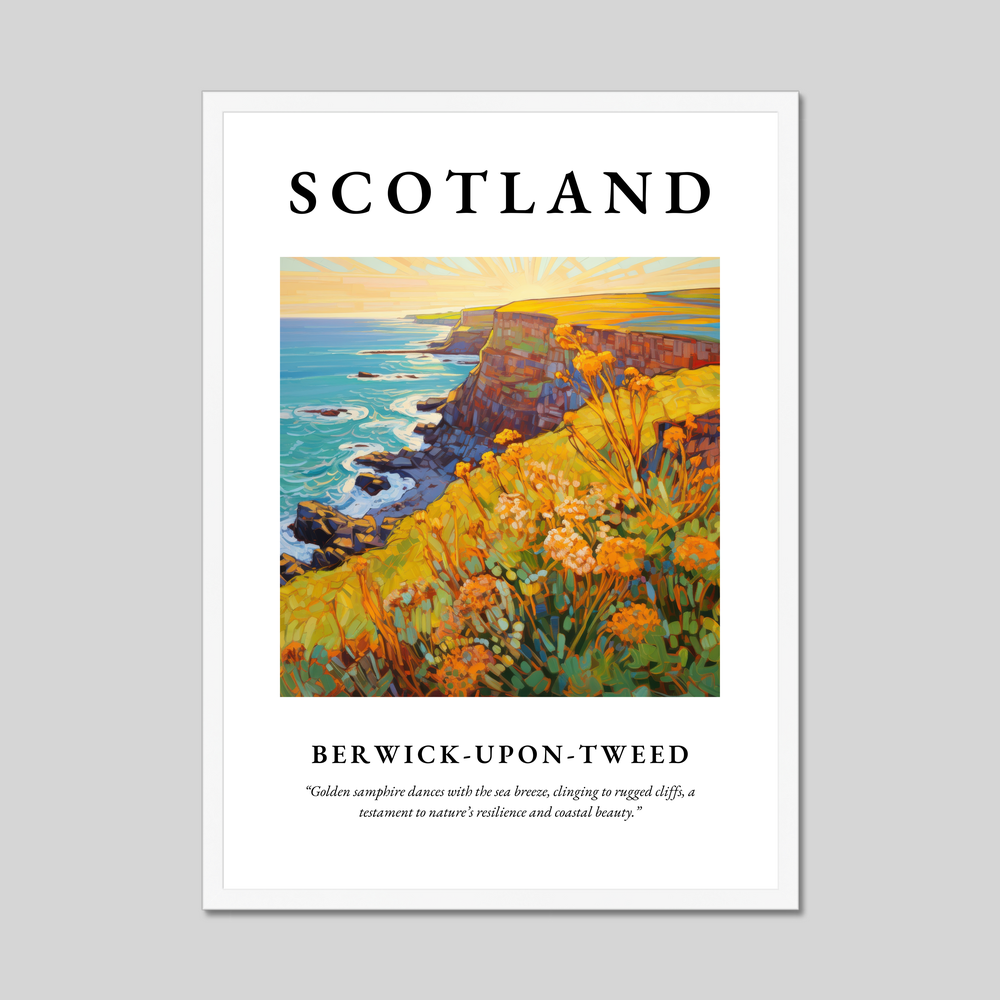 Poster in a white frame with the word Scotland