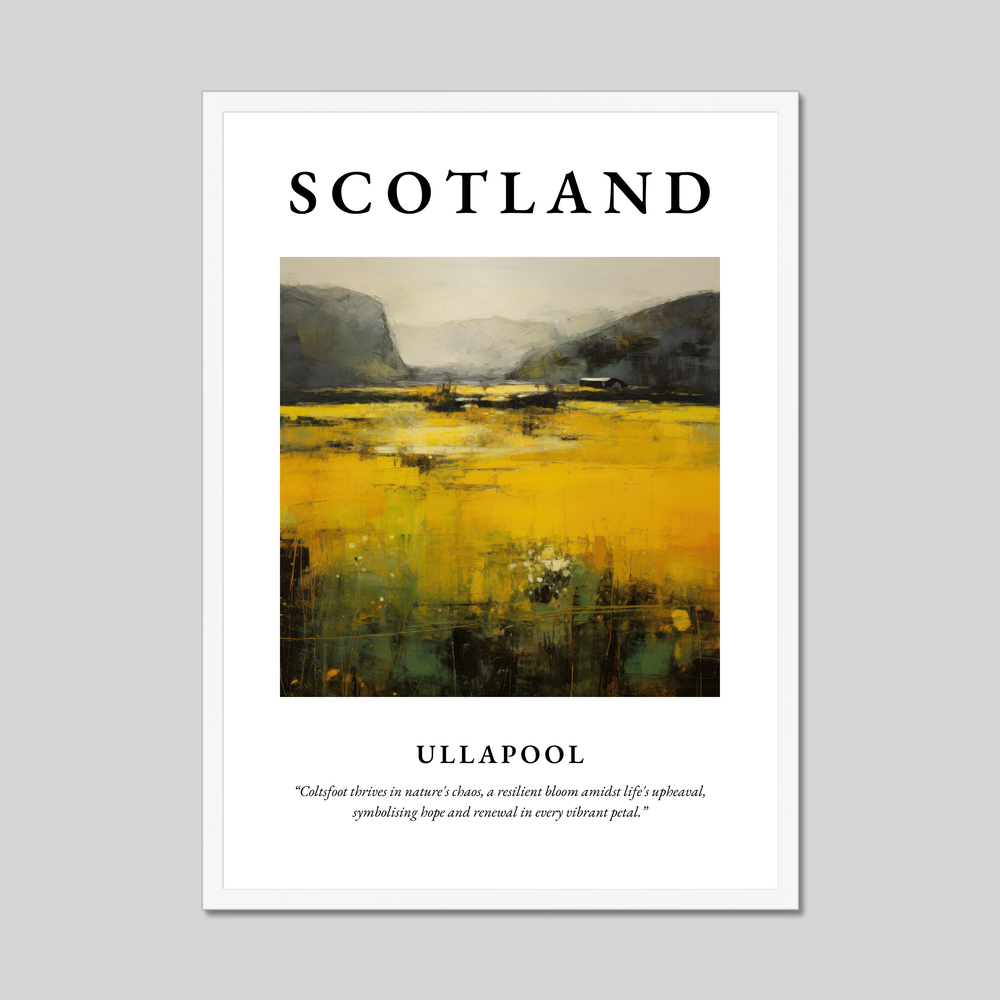 Poster in a white frame with the word Scotland