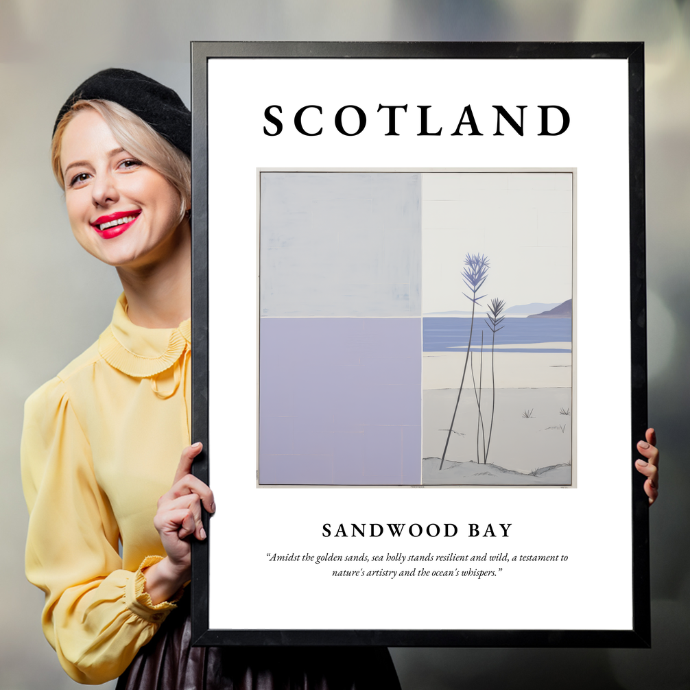 Person holding a poster of Sandwood Bay