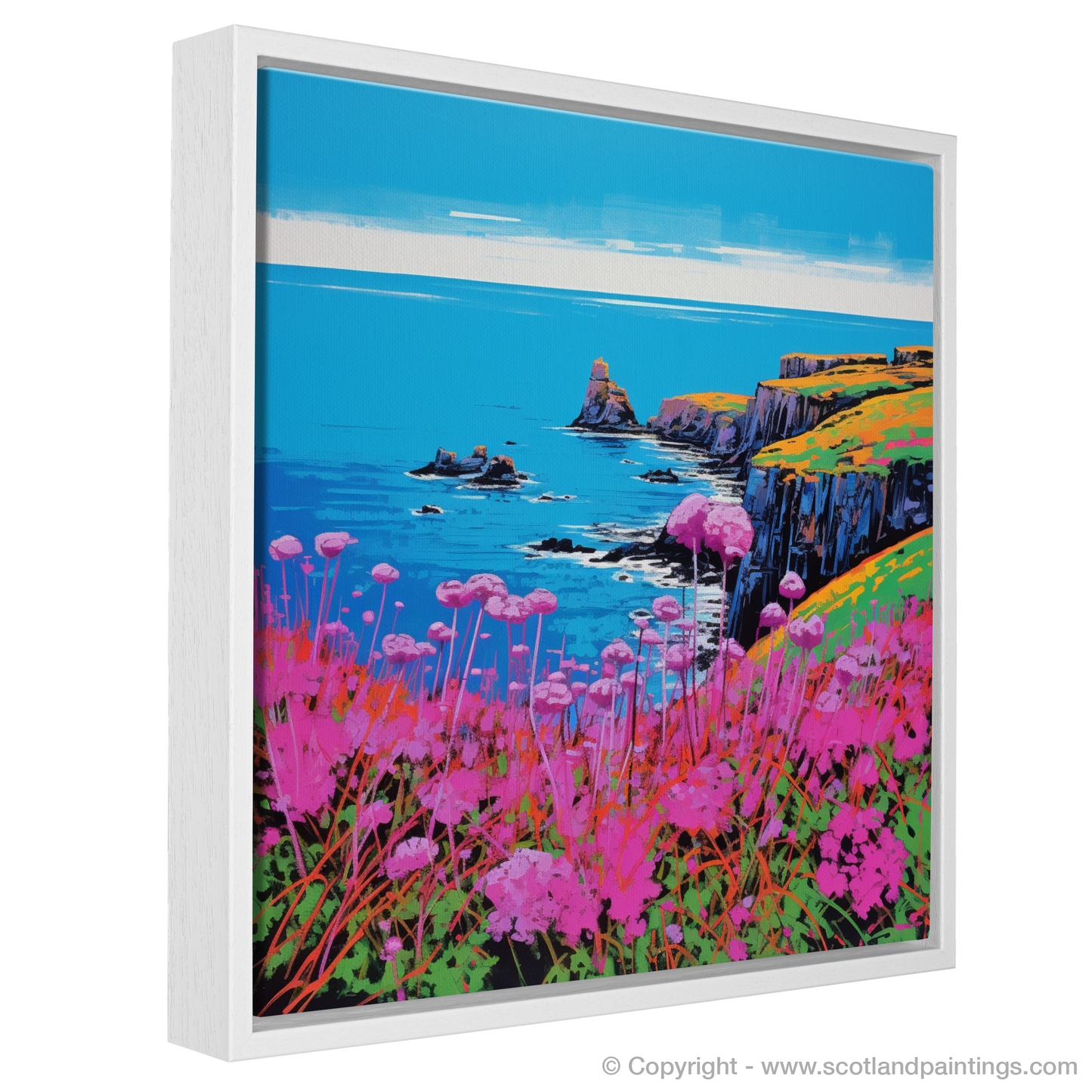 Vivid Blooms on the Cliffs of St Abbs Head: A Pop Art Tribute to Scottish Flora