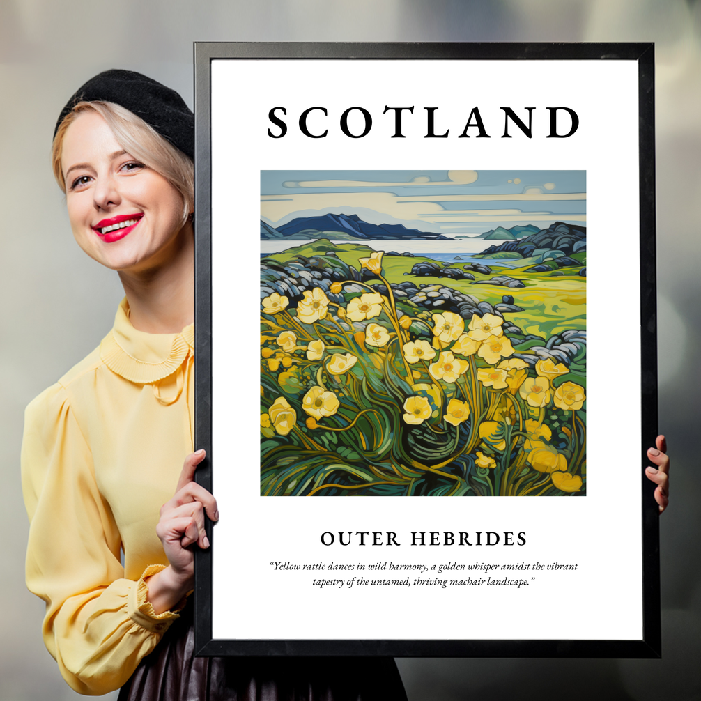 Person holding a poster of Outer Hebrides