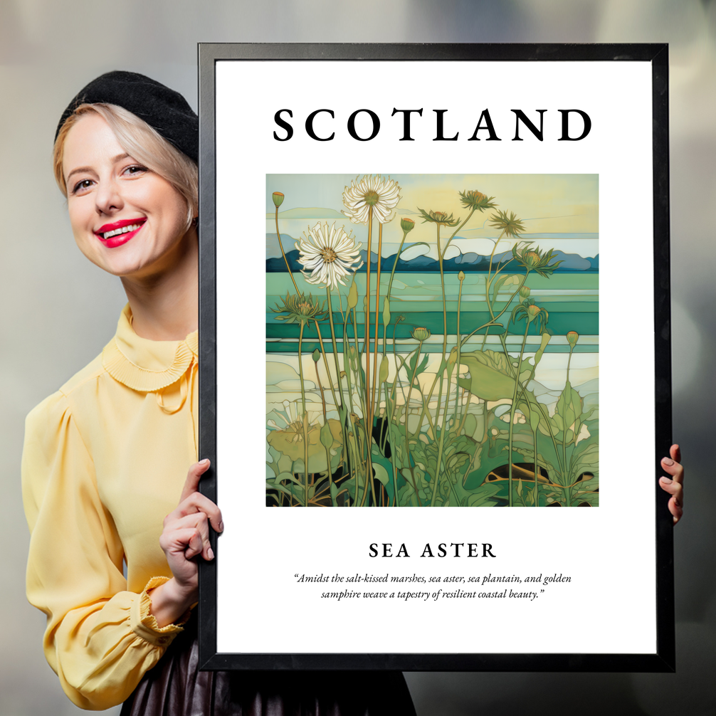 Person holding a poster of Sea aster