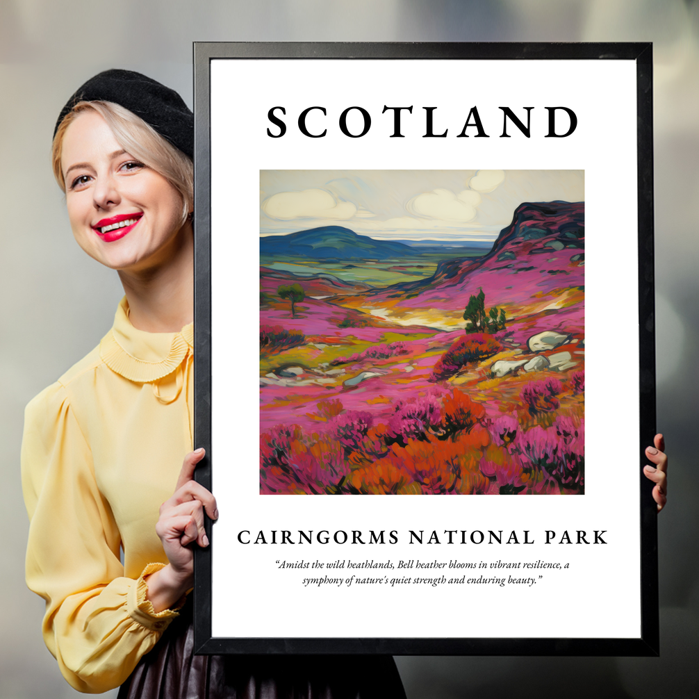 Person holding a poster of Cairngorms National Park