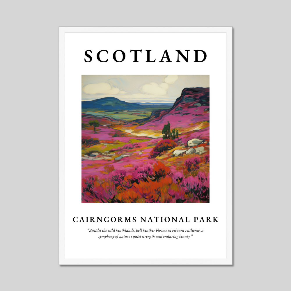 Poster in a white frame with the word Scotland