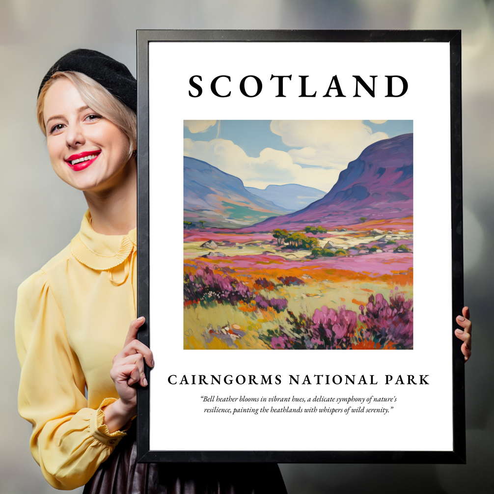 Person holding a poster of Cairngorms National Park