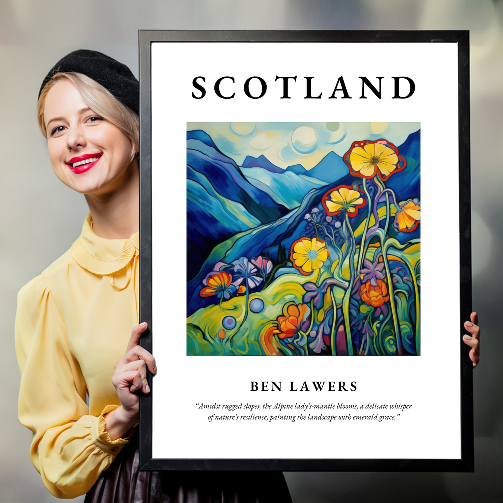 Person holding a poster of Ben Lawers