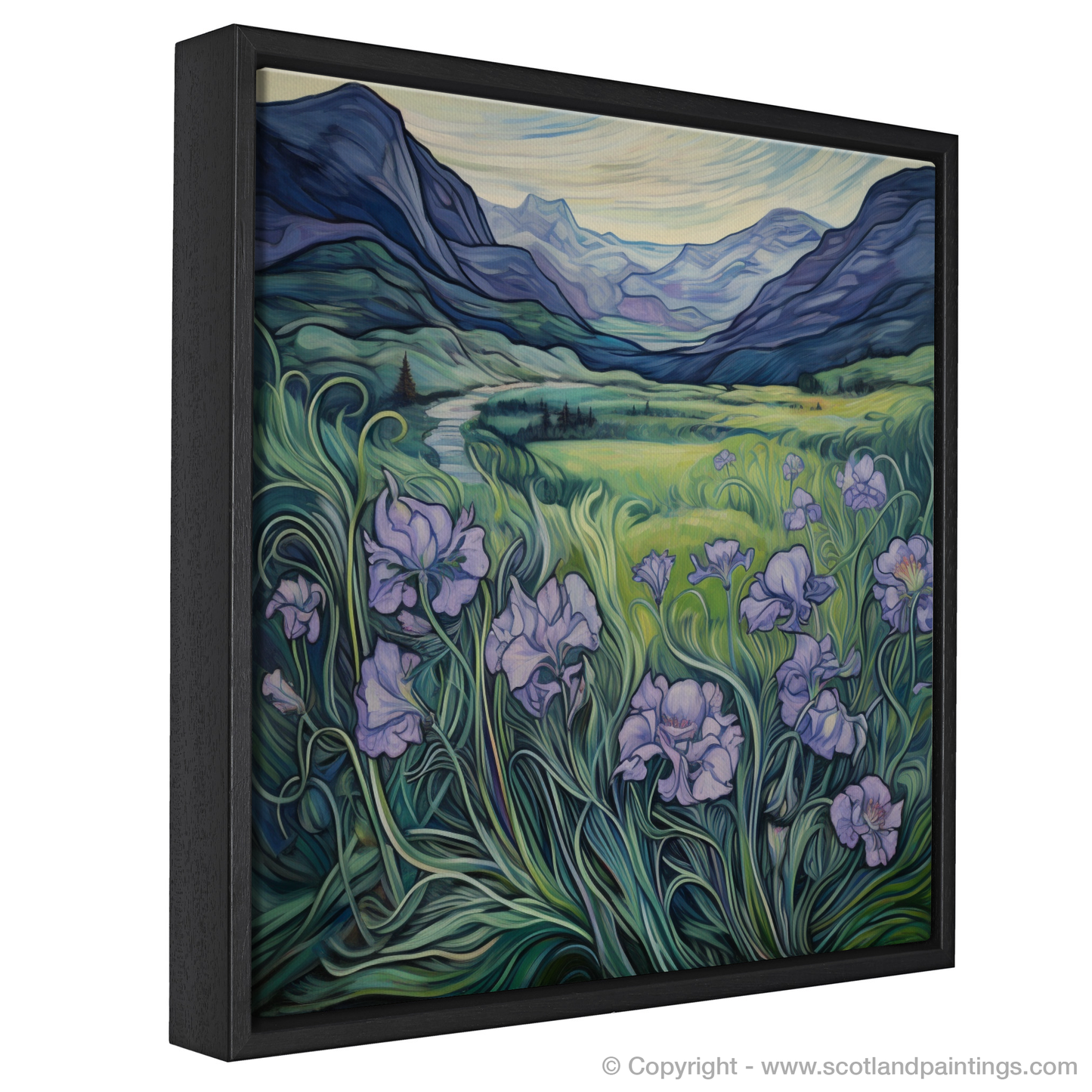 Enchanted Meadows of Glencoe: A Dance of Wood Cranesbill and Art Nouveau