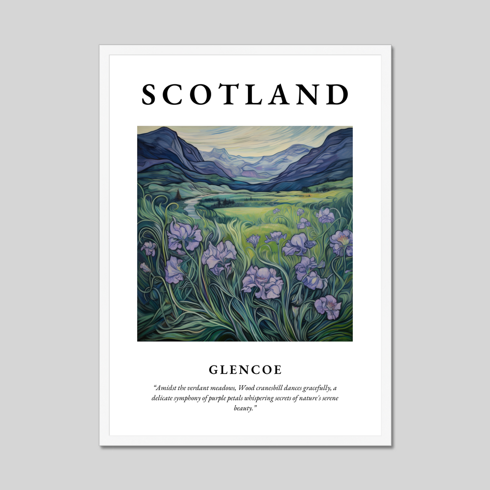 Poster in a white frame with the word Scotland