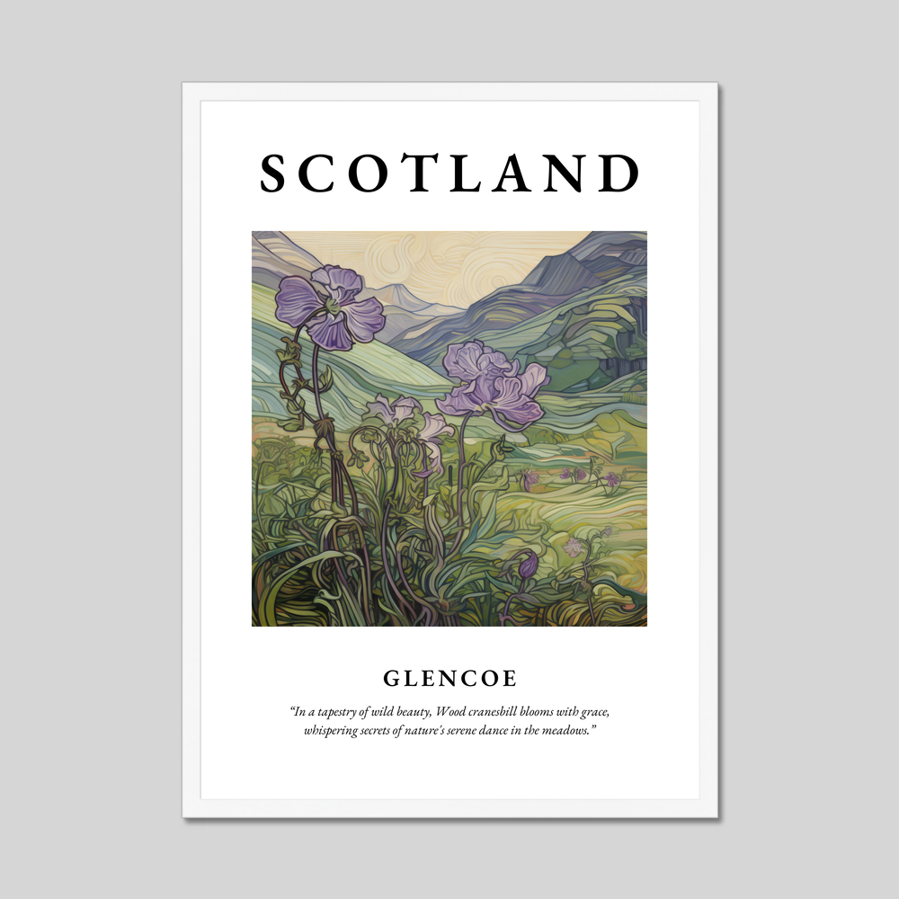 Poster in a white frame with the word Scotland