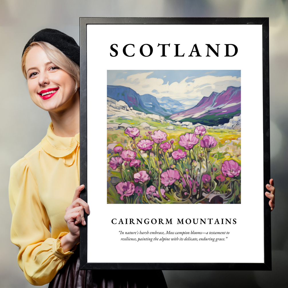 Person holding a poster of Cairngorm Mountains