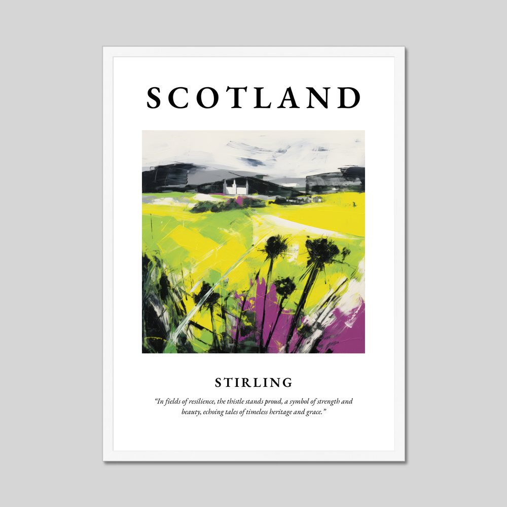 Poster in a white frame with the word Scotland