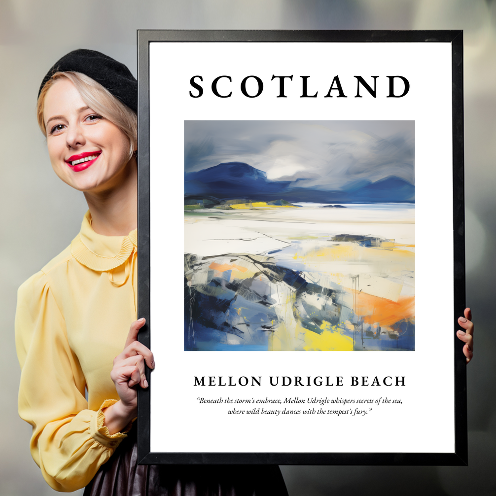 Person holding a poster of Mellon Udrigle Beach