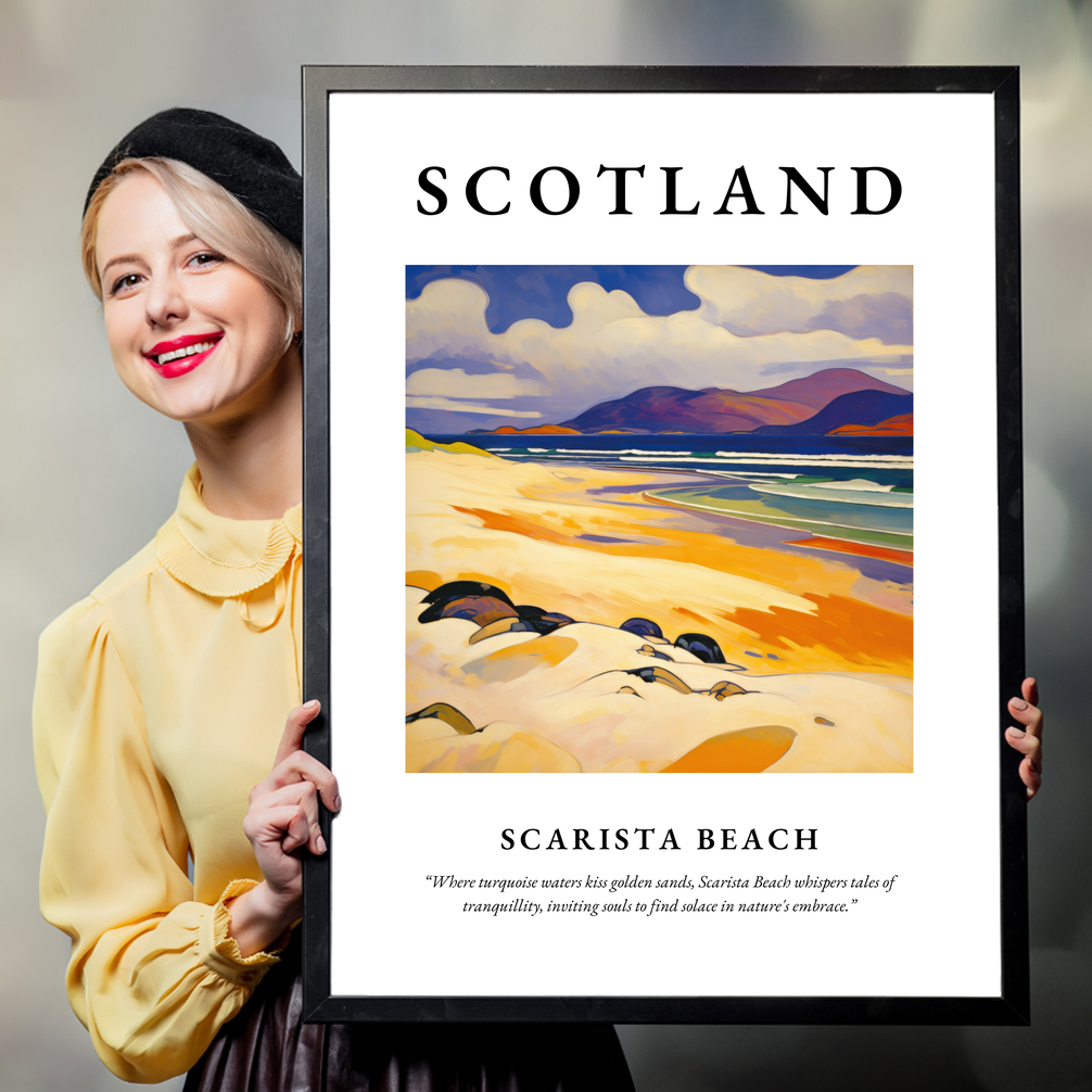 Person holding a poster of Scarista Beach