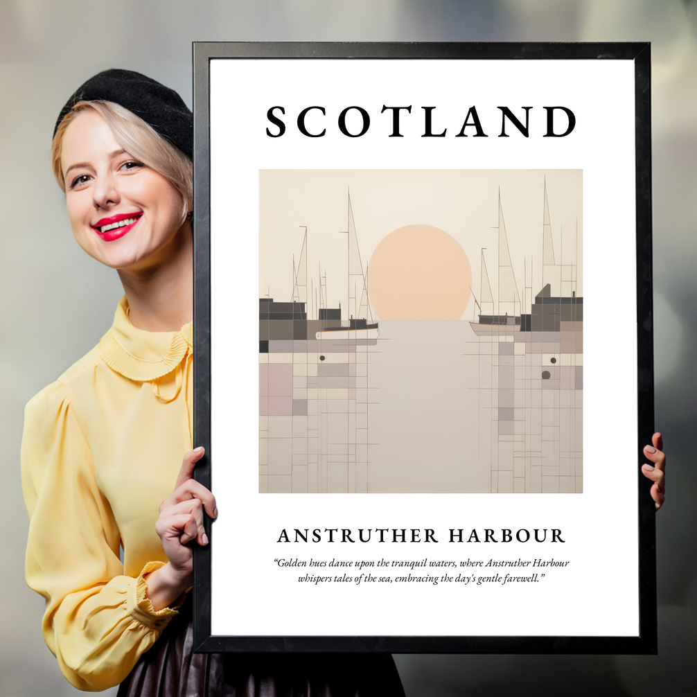 Person holding a poster of Anstruther Harbour