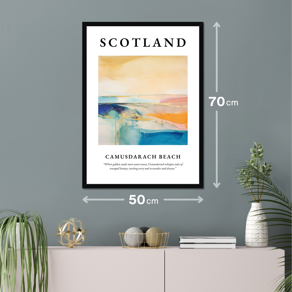 Poster of Camusdarach Beach hanging on a wall