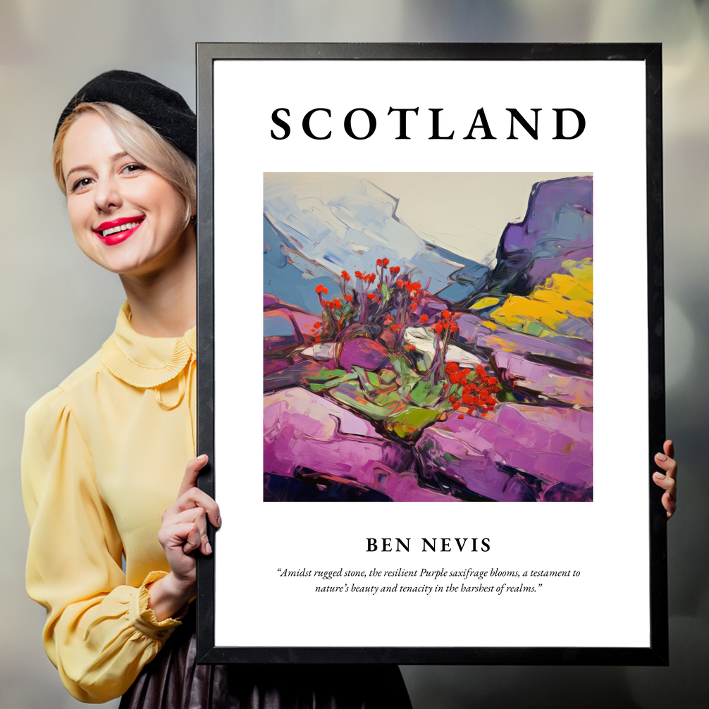 Person holding a poster of Ben Nevis