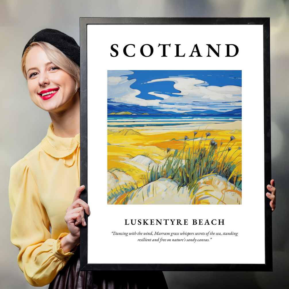 Person holding a poster of Luskentyre Beach