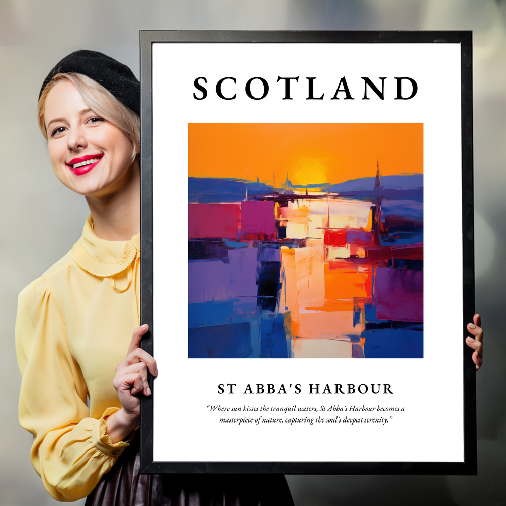 Person holding a poster of St Abba's Harbour