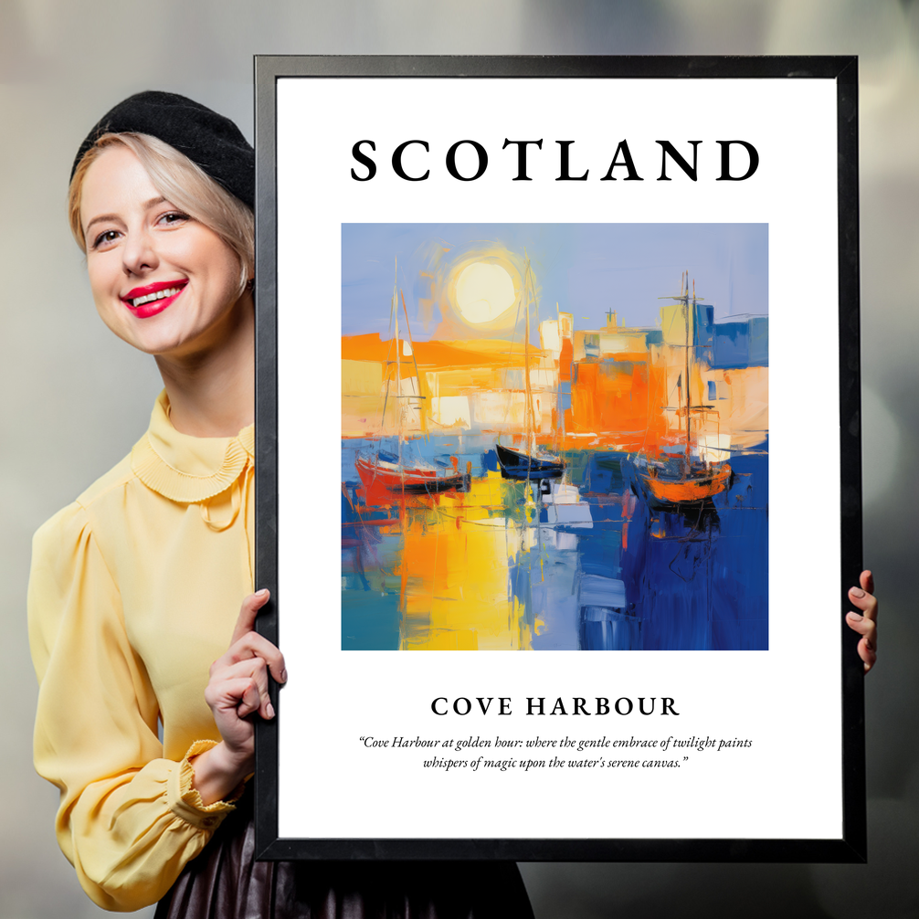 Person holding a poster of Cove Harbour