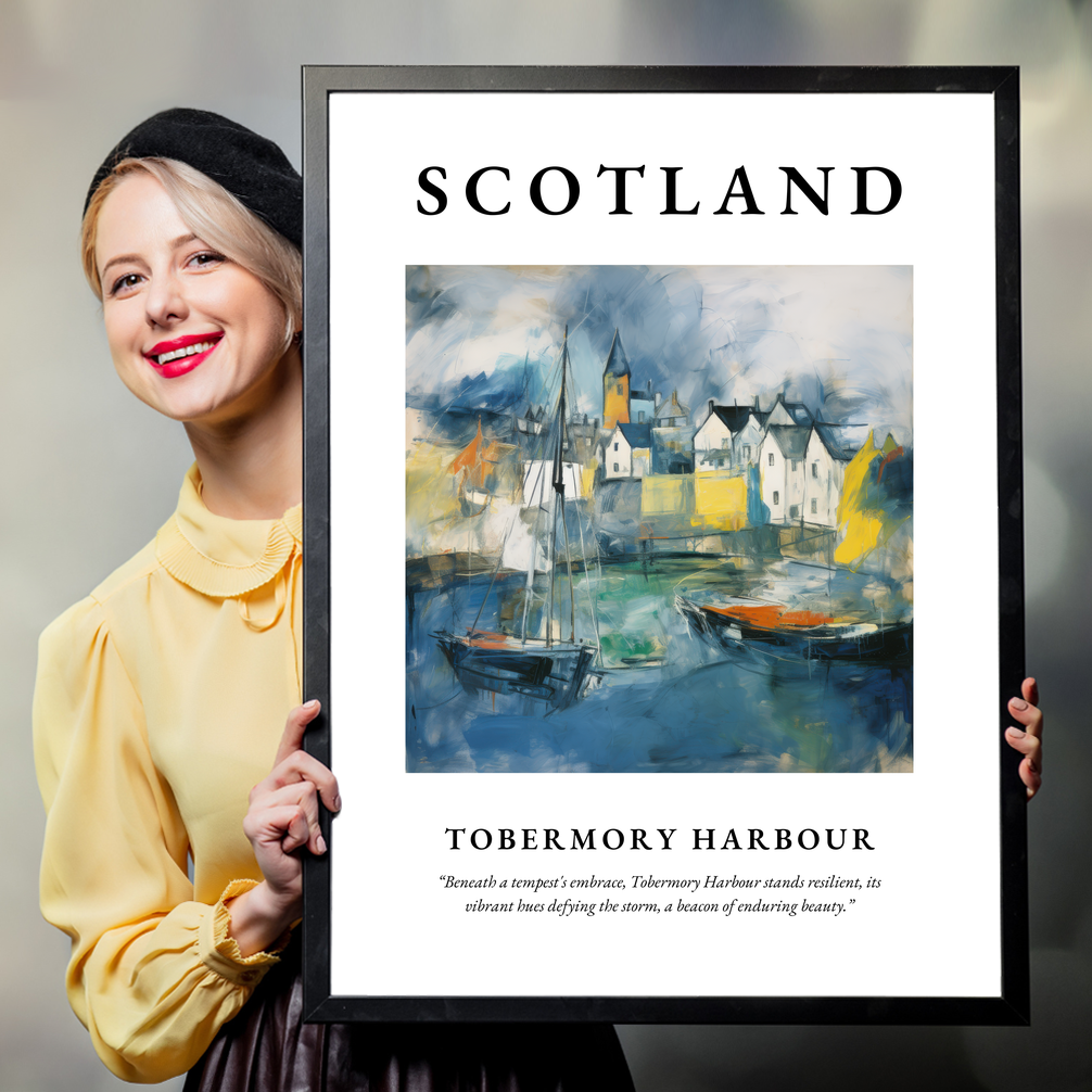 Person holding a poster of Tobermory Harbour