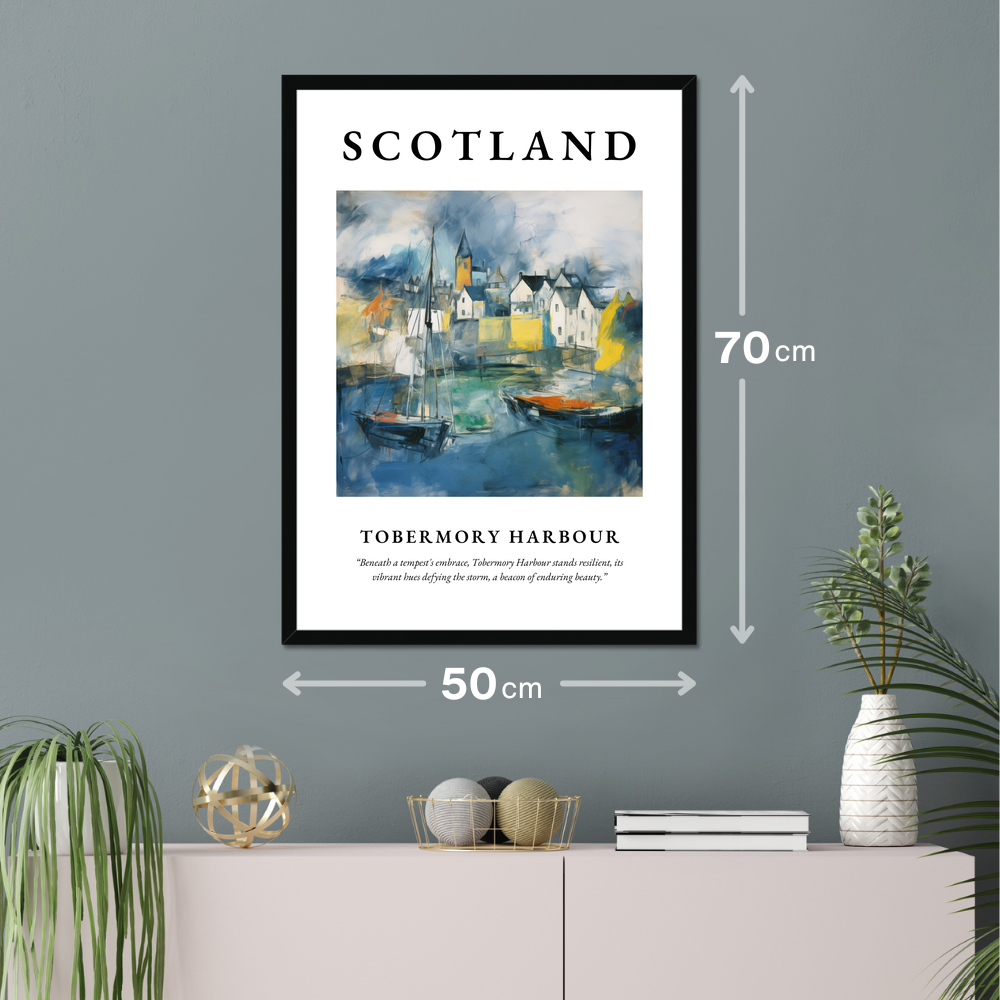 Poster of Tobermory Harbour hanging on a wall