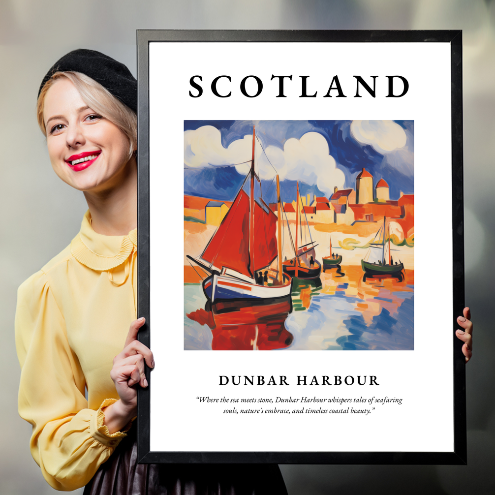 Person holding a poster of Dunbar Harbour