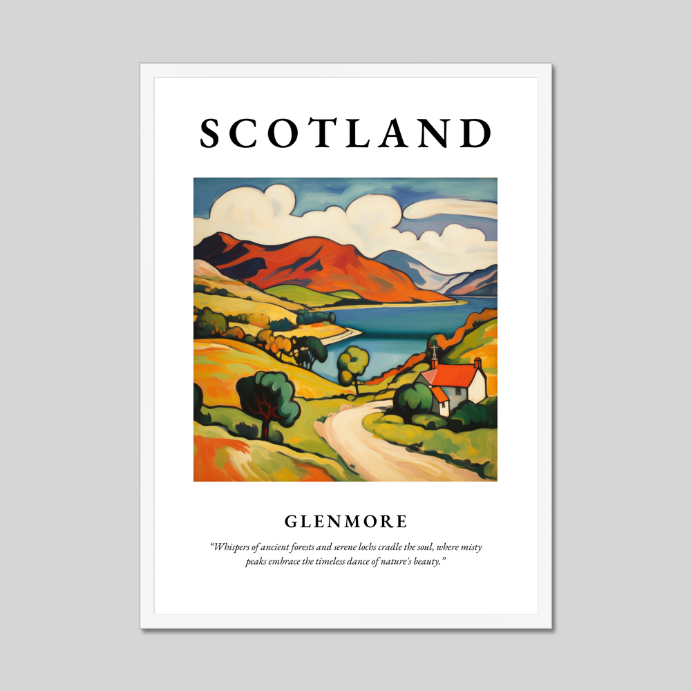 Poster in a white frame with the word Scotland