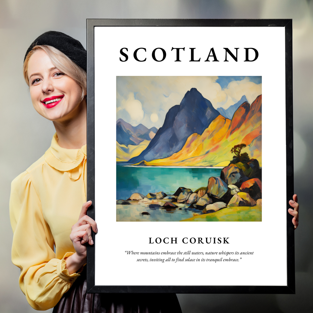 Person holding a poster of Loch Coruisk