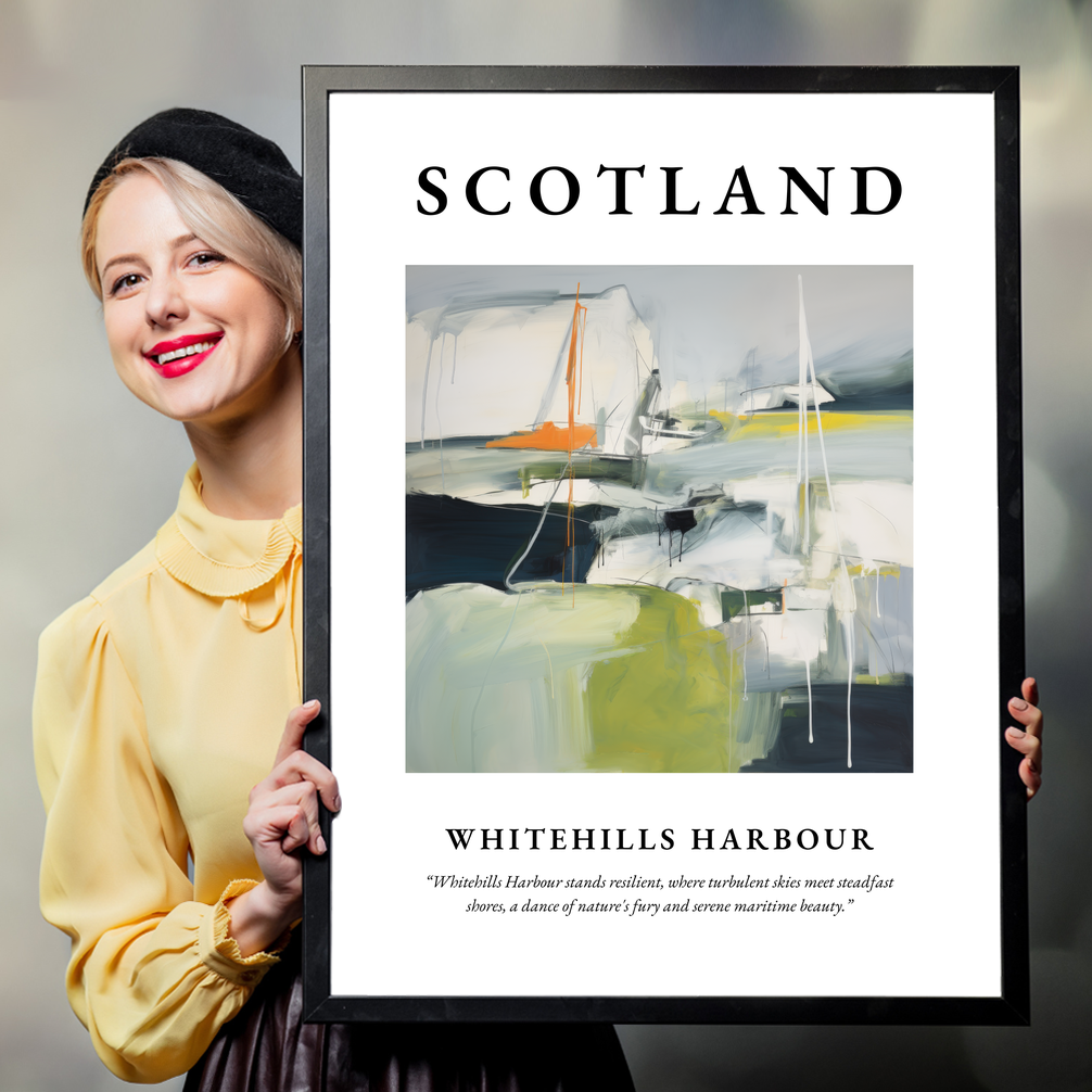 Person holding a poster of Whitehills Harbour