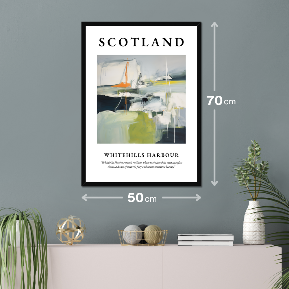 Poster of Whitehills Harbour hanging on a wall