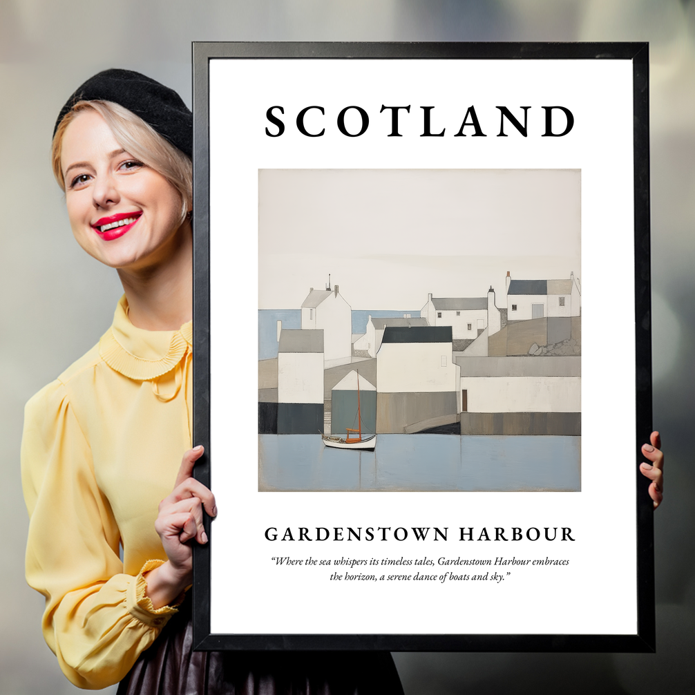 Person holding a poster of Gardenstown Harbour