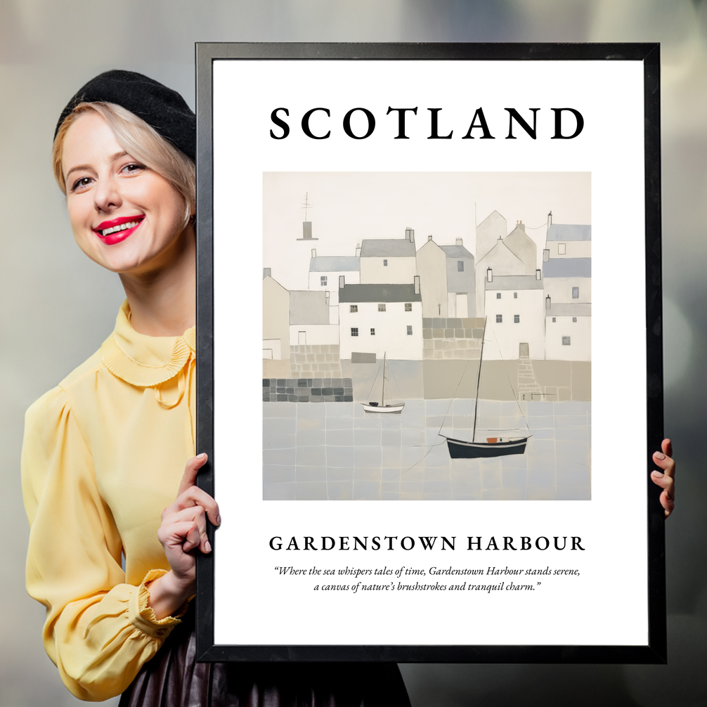 Person holding a poster of Gardenstown Harbour