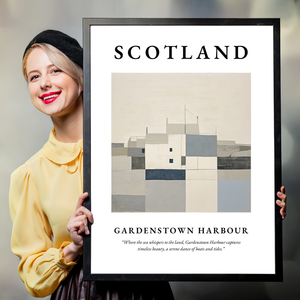 Person holding a poster of Gardenstown Harbour