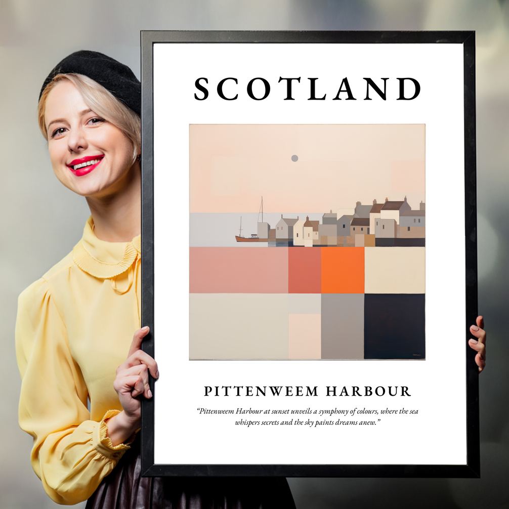 Person holding a poster of Pittenweem Harbour