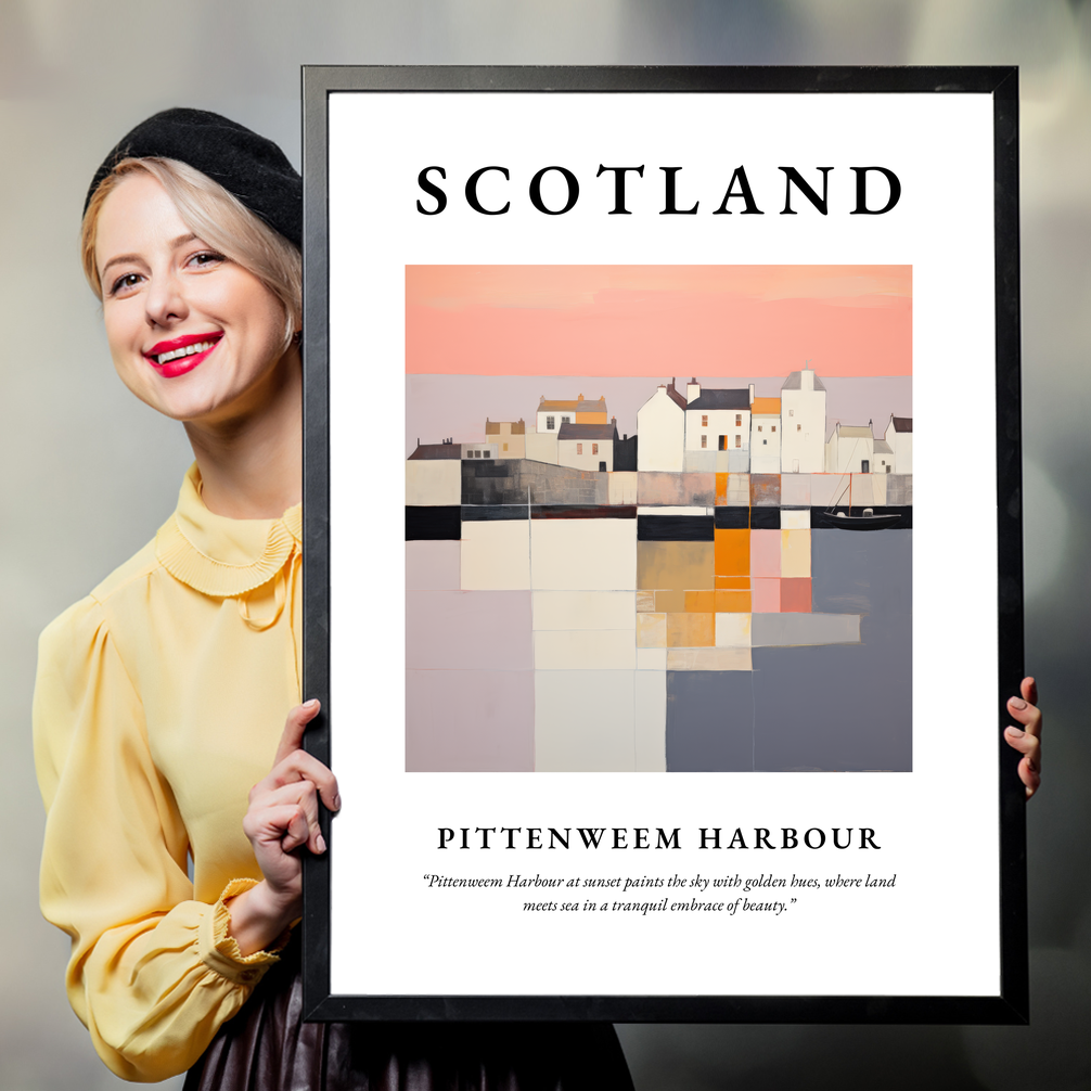 Person holding a poster of Pittenweem Harbour