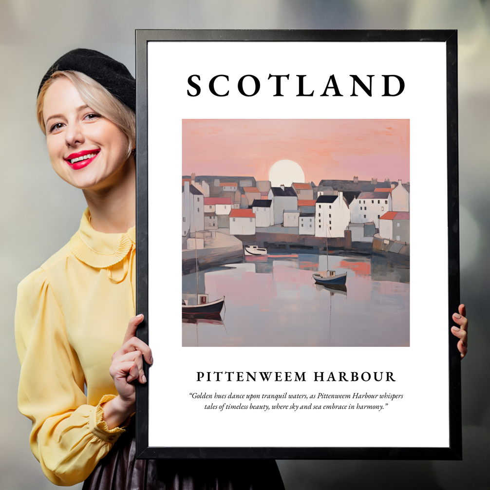 Person holding a poster of Pittenweem Harbour