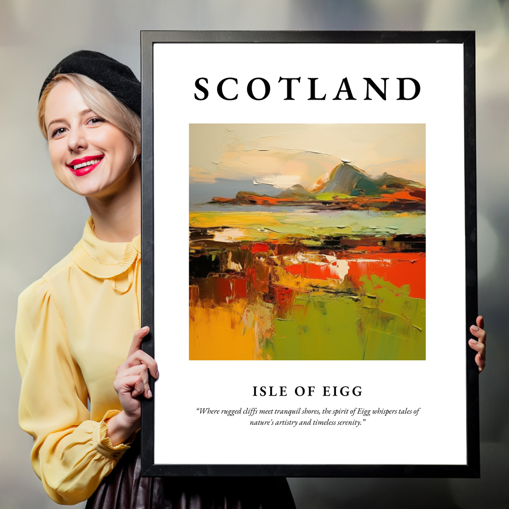 Person holding a poster of Isle of Eigg