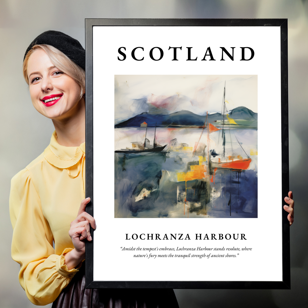 Person holding a poster of Lochranza Harbour